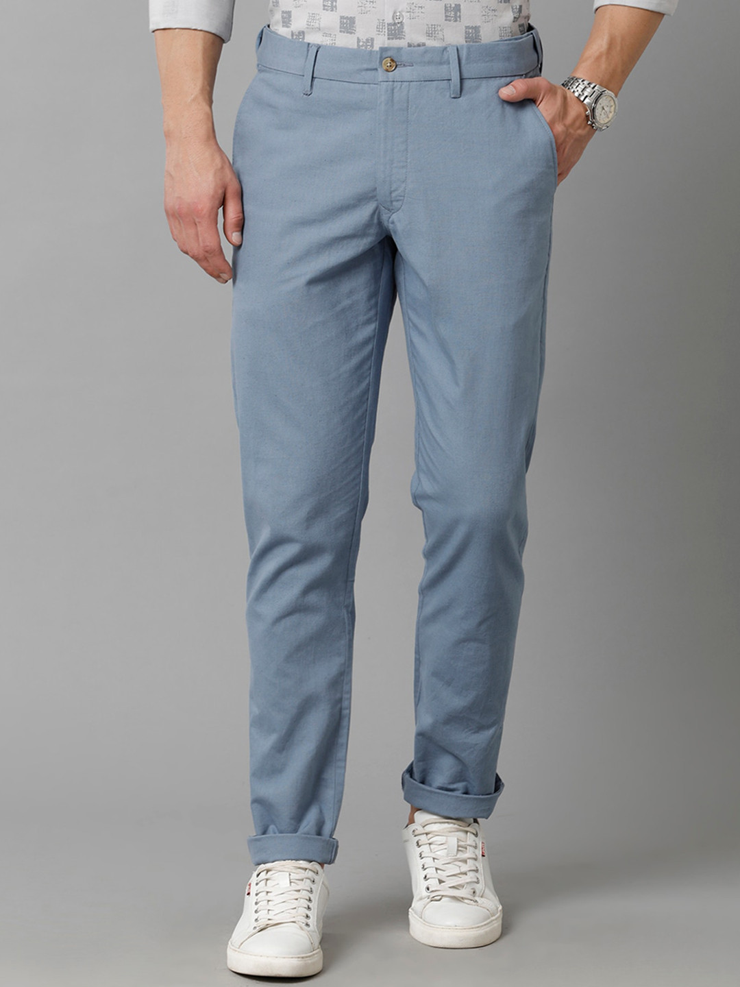 

CAVALLO by Linen Club Men Blue Comfort Slim Fit Easy Wash Trousers