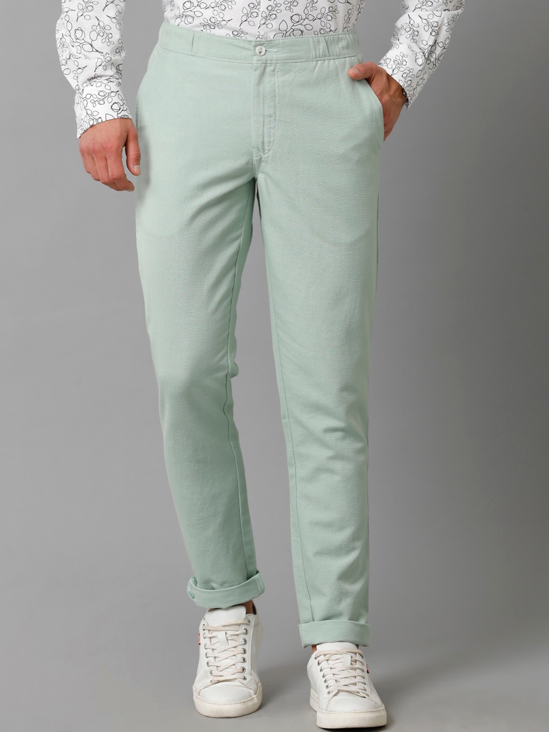 

CAVALLO by Linen Club Men Green Comfort Slim Fit Easy Wash Joggers Trousers