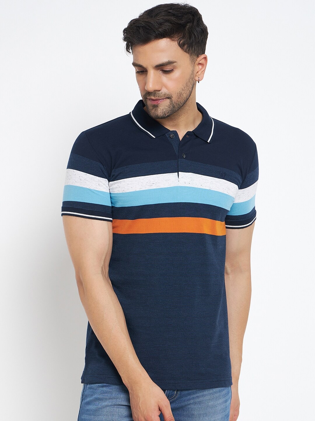 

Duke Striped Polo Collar Cotton Slim Fit Casual T-shirt, Blue