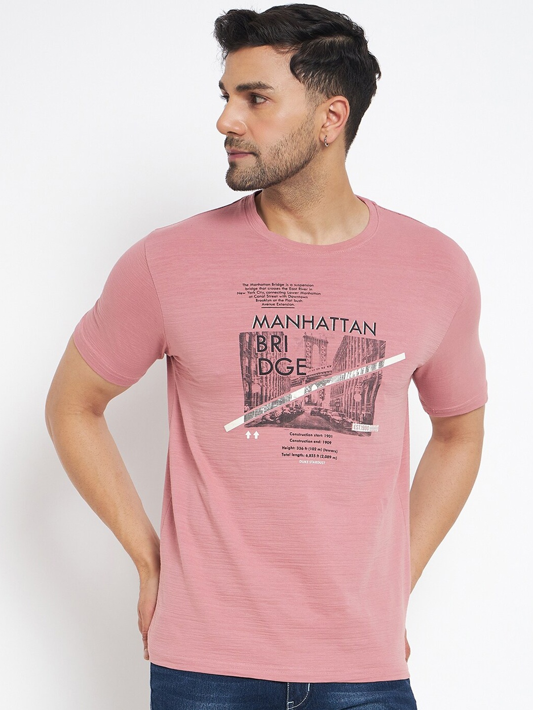 

Duke Typography Printed Cotton Slim Fit Casual T-shirt, Mauve