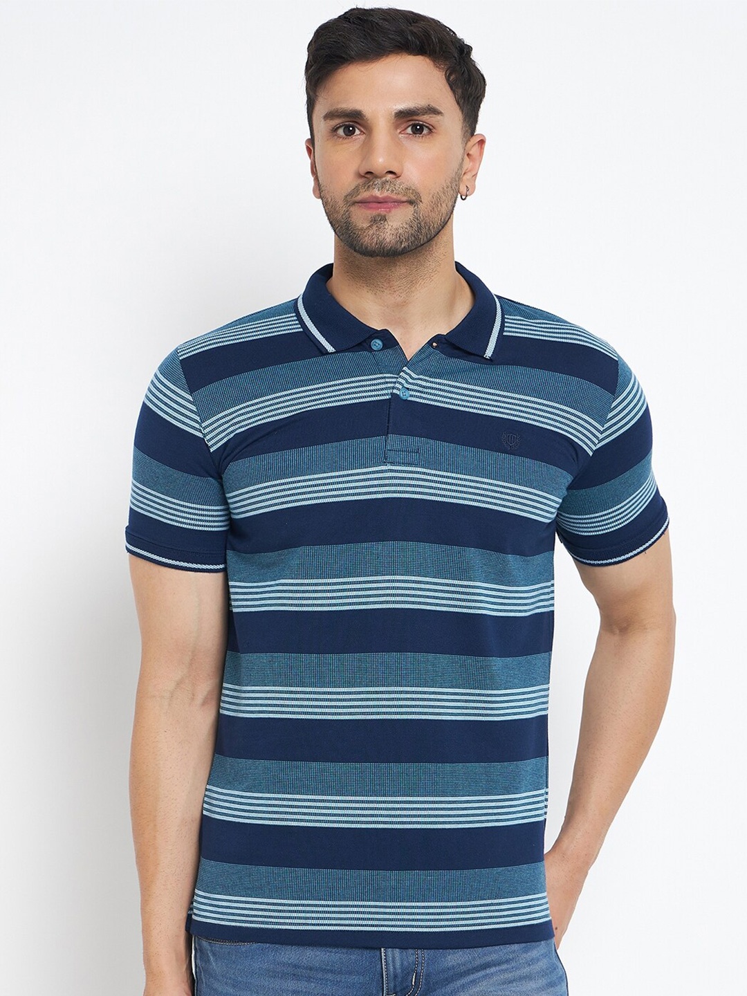 

Duke Striped Polo Collar Cotton Slim Fit Casual T-shirt, Blue
