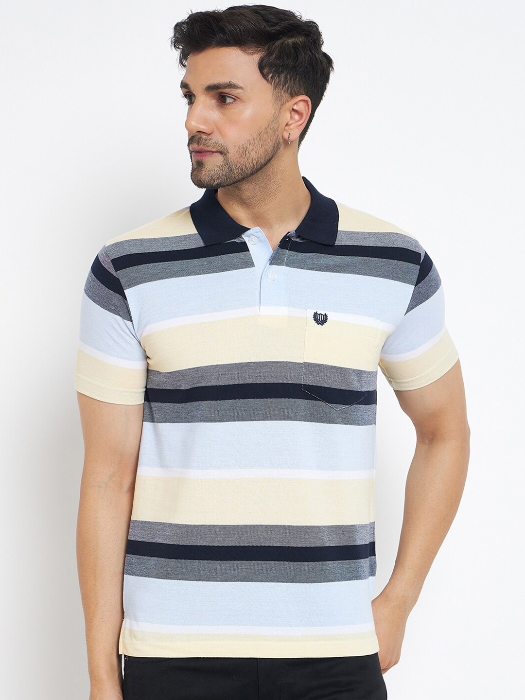 

Duke Striped Polo Collar Cotton T-shirt, Blue