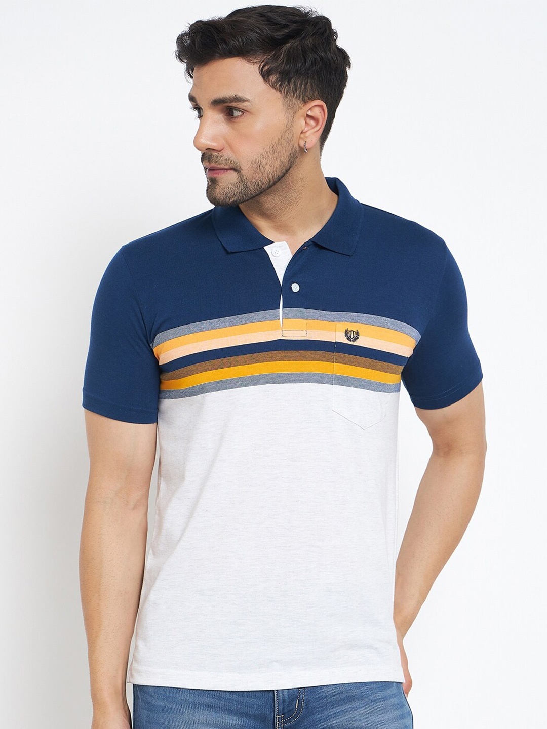 

Duke Striped Polo Collar Cotton Casual T-shirt, Teal