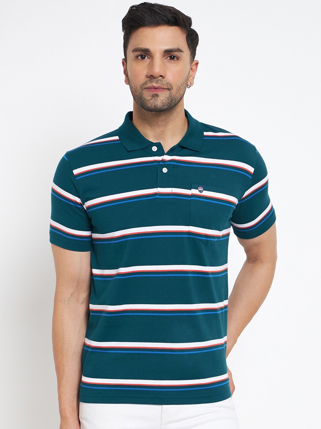 

Duke Striped Polo Collar Cotton Casual T-shirt, Teal