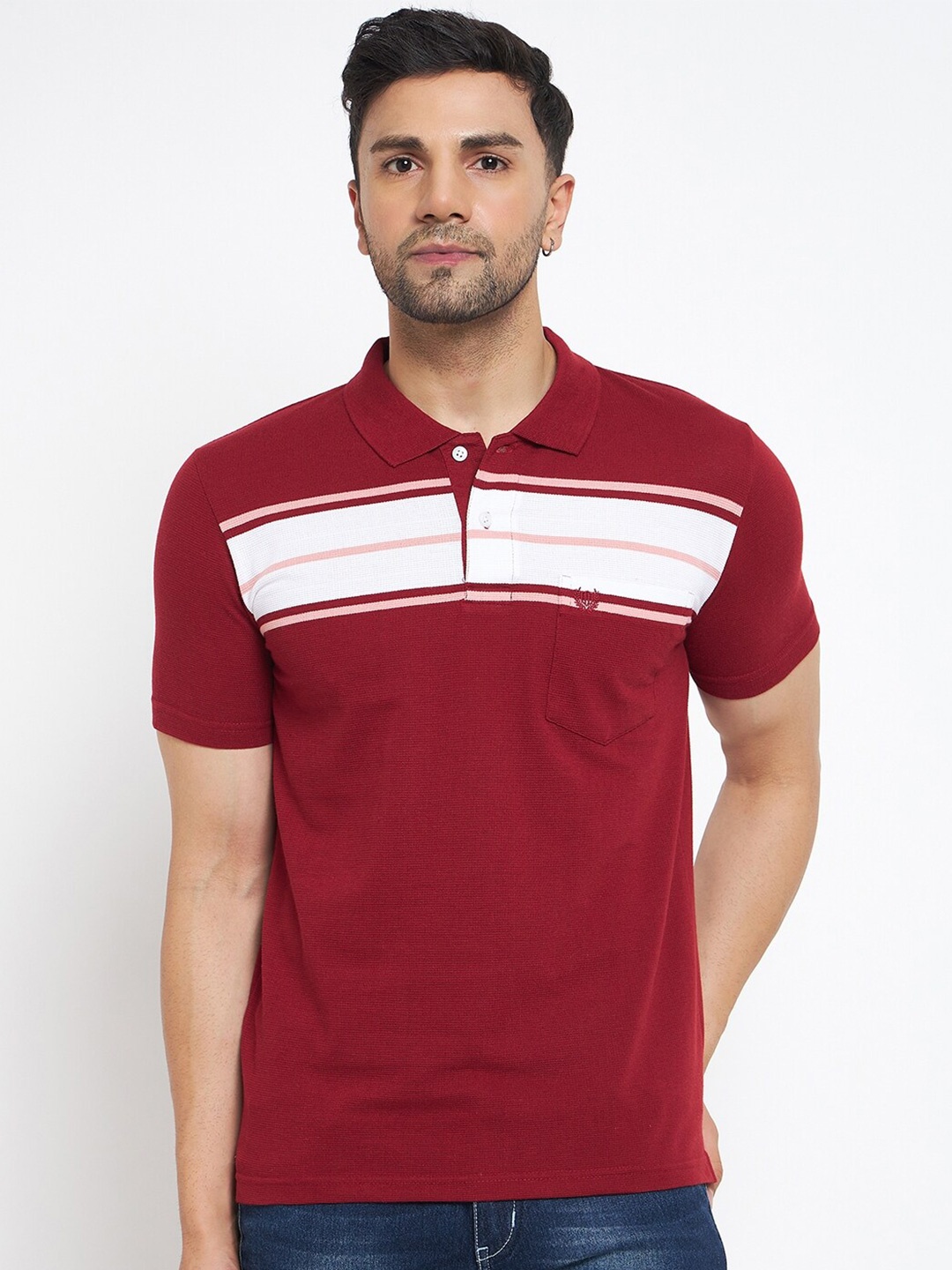 

Duke Striped Polo Collar Cotton Casual T-shirt, Red