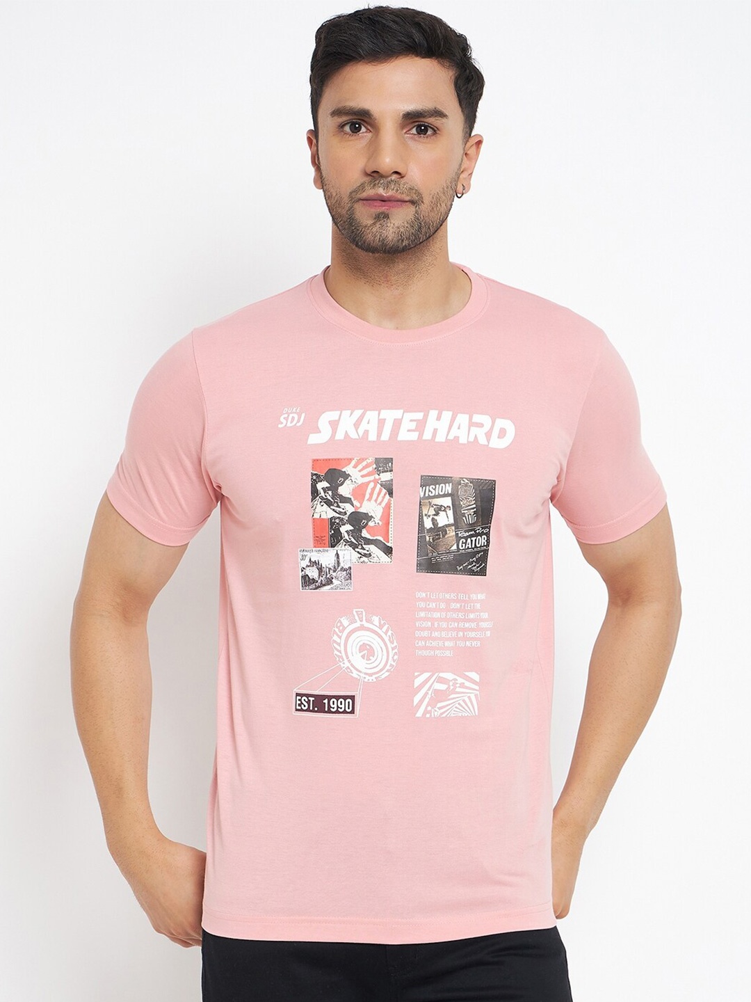 

Duke Typography Printed Slim Fit Cotton T-shirt, Pink