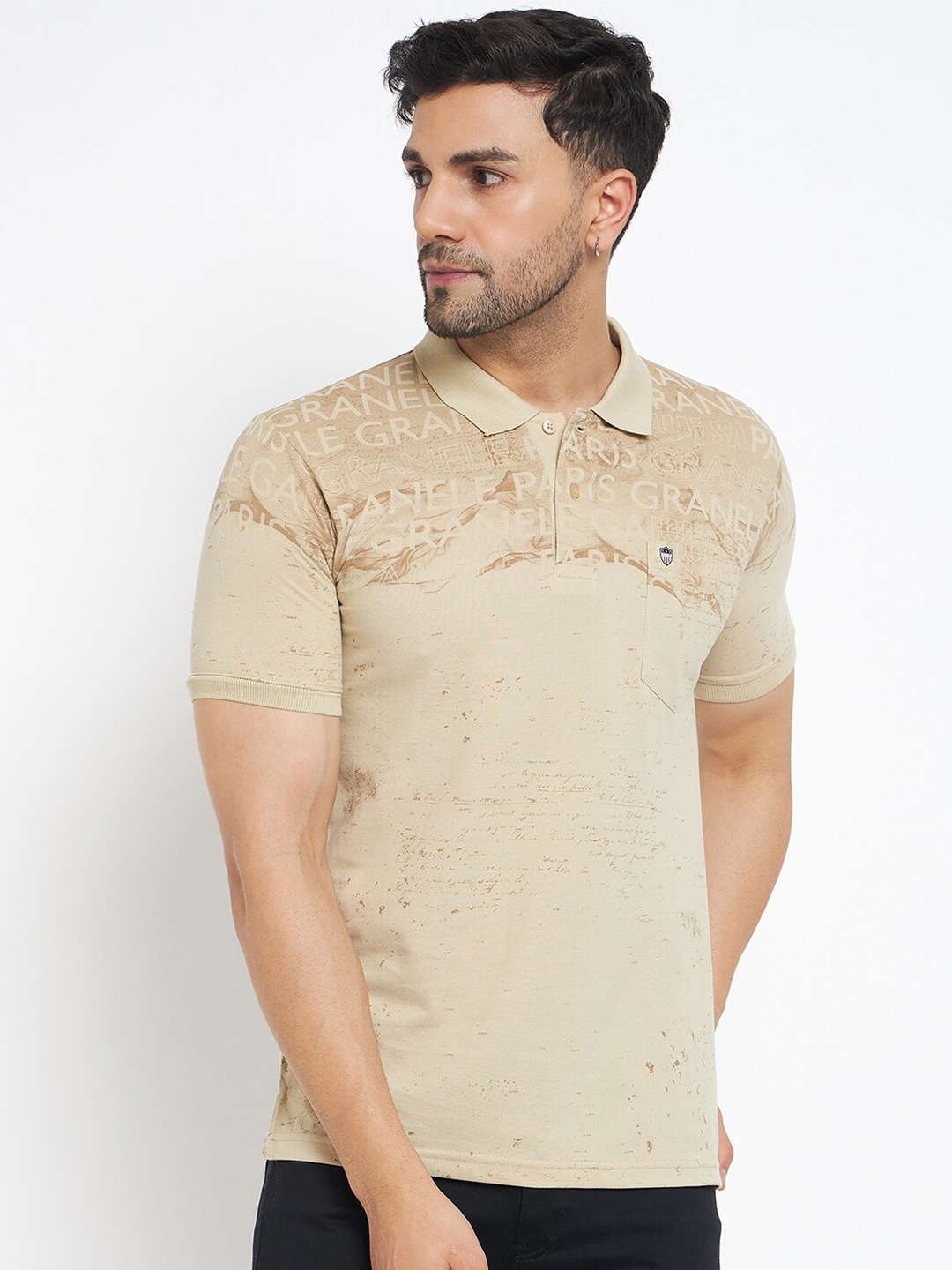 

Duke Typography Printed Polo Collar Cotton Slim Fit T-shirt, Beige