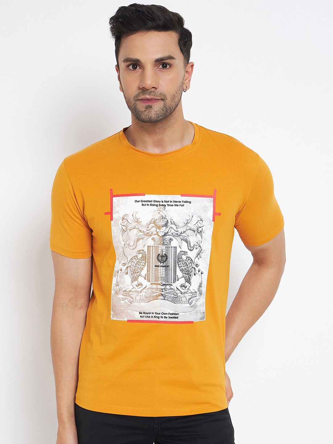 

Duke Graphic Printed Slim Fit Cotton T-shirt, Mustard