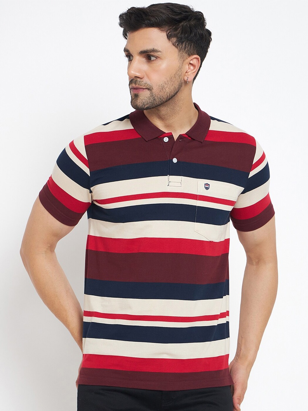 

Duke Striped Polo Collar Cotton T-shirt, Maroon