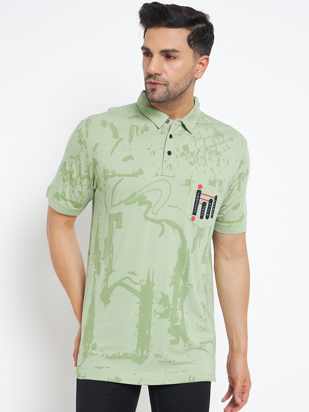 

Duke Abstract Printed Polo Collar Cotton Slim Fit T-shirt, Green