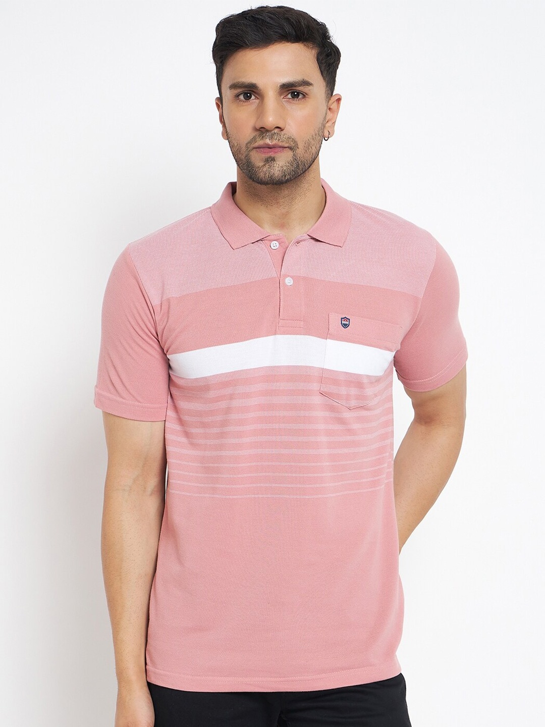 

Duke Striped Polo Collar Cotton Casual T-shirt, Pink