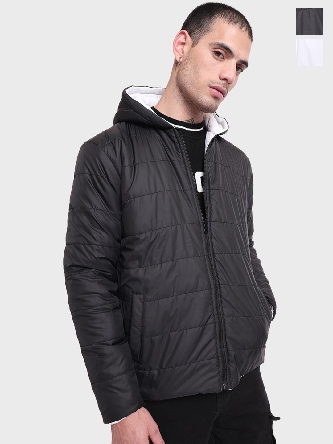 

Bewakoof Plus Hooded Reversible Oversized Puffer Jacket, White