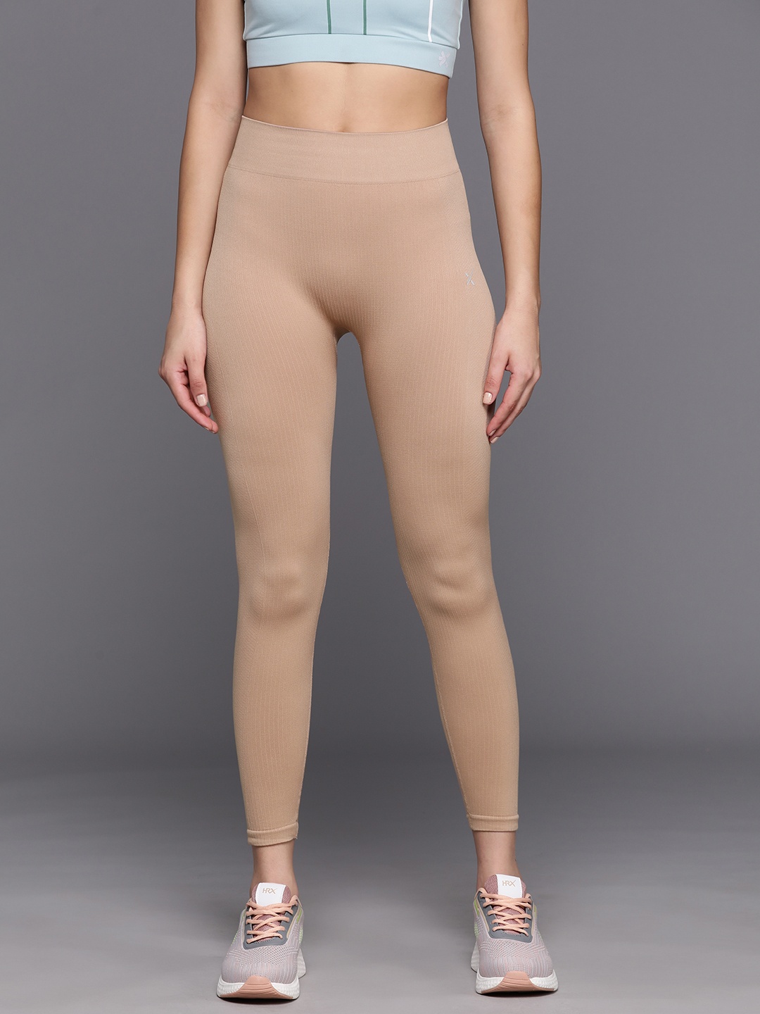 

HRX by Hrithik Roshan Women Patterned Seamless Rapid-Dry Training Tights, Nude