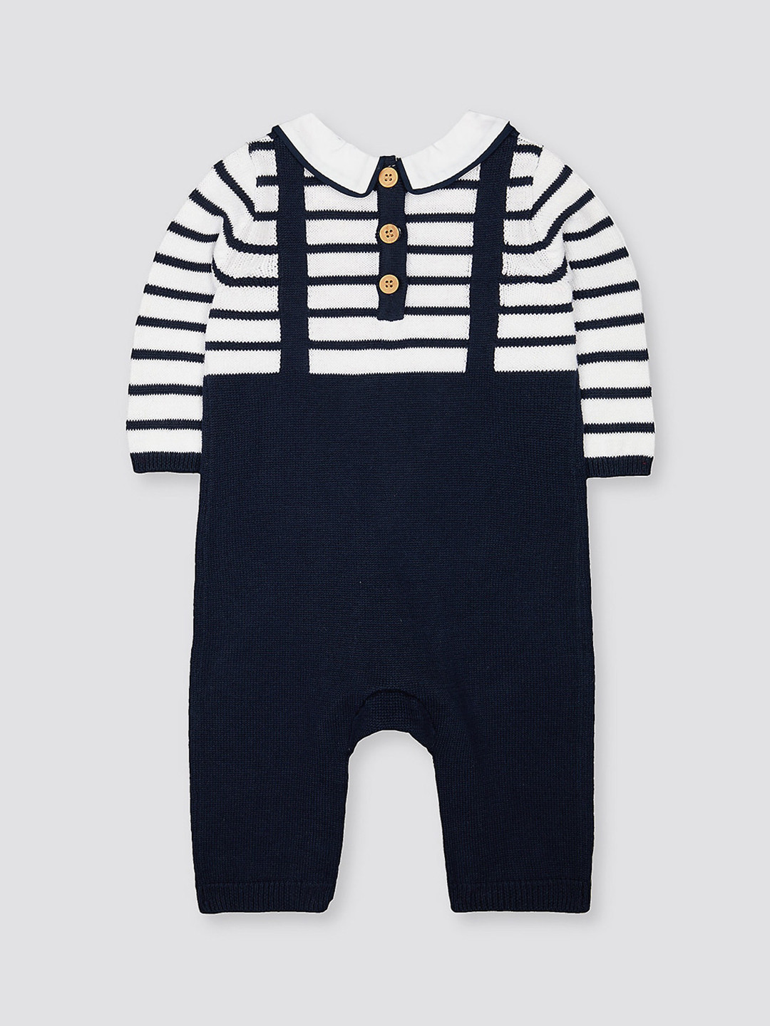 

mothercare Infants Striped Henley Neck Romper, Navy blue