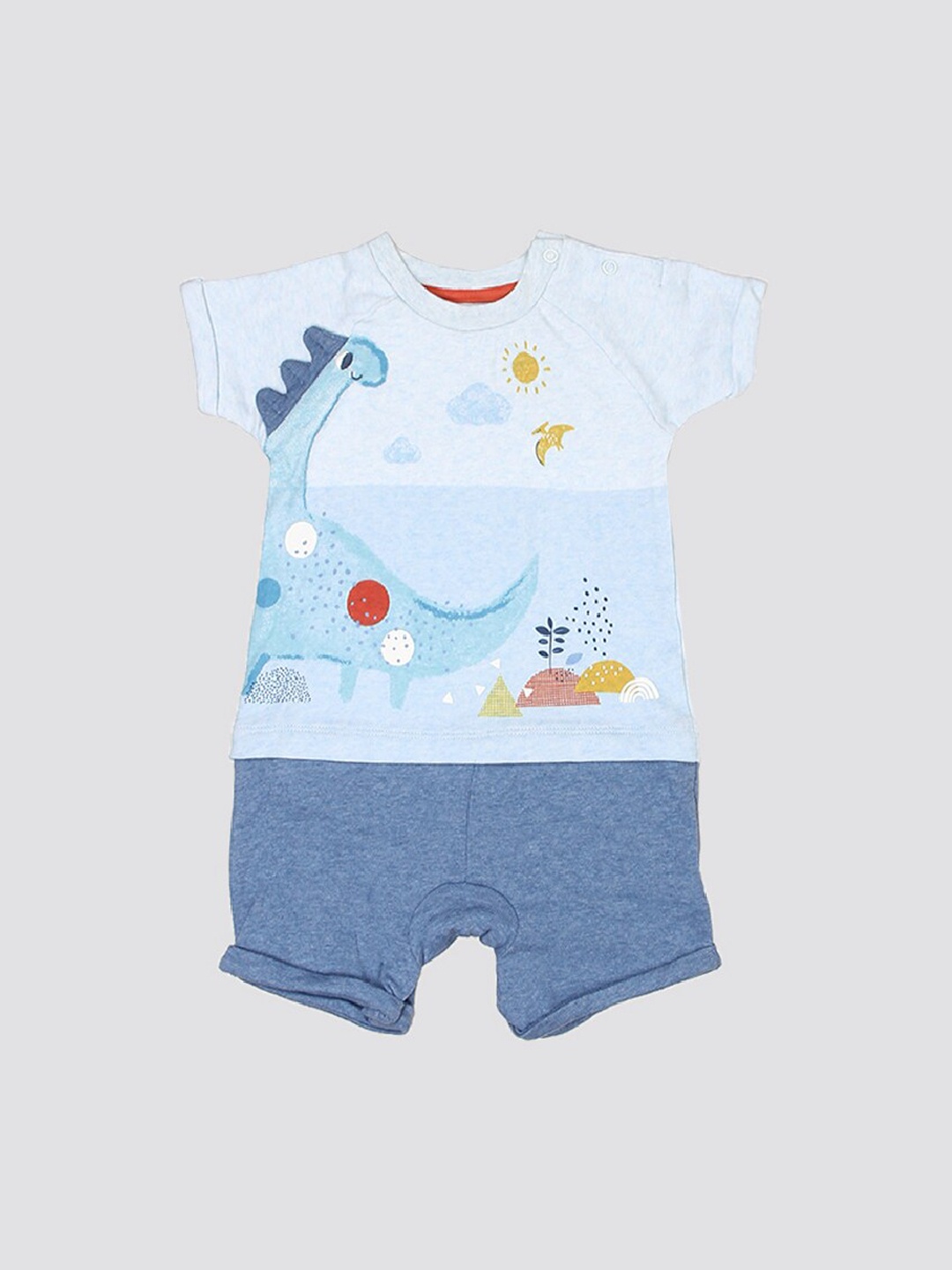 

mothercare Infants Conversational Printed Cotton Romper, Blue