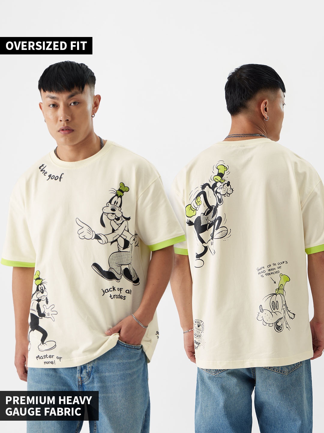 

The Souled Store Goofy The Goof Graphic Printed Polo Collar Oversized Pure Cotton T-shirt, Off white