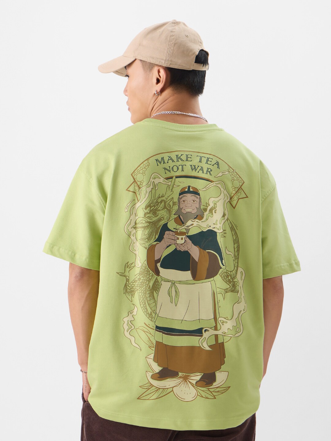 

The Souled Store Graphic Printed Polo Collar Oversized Cotton T-shirt, Green