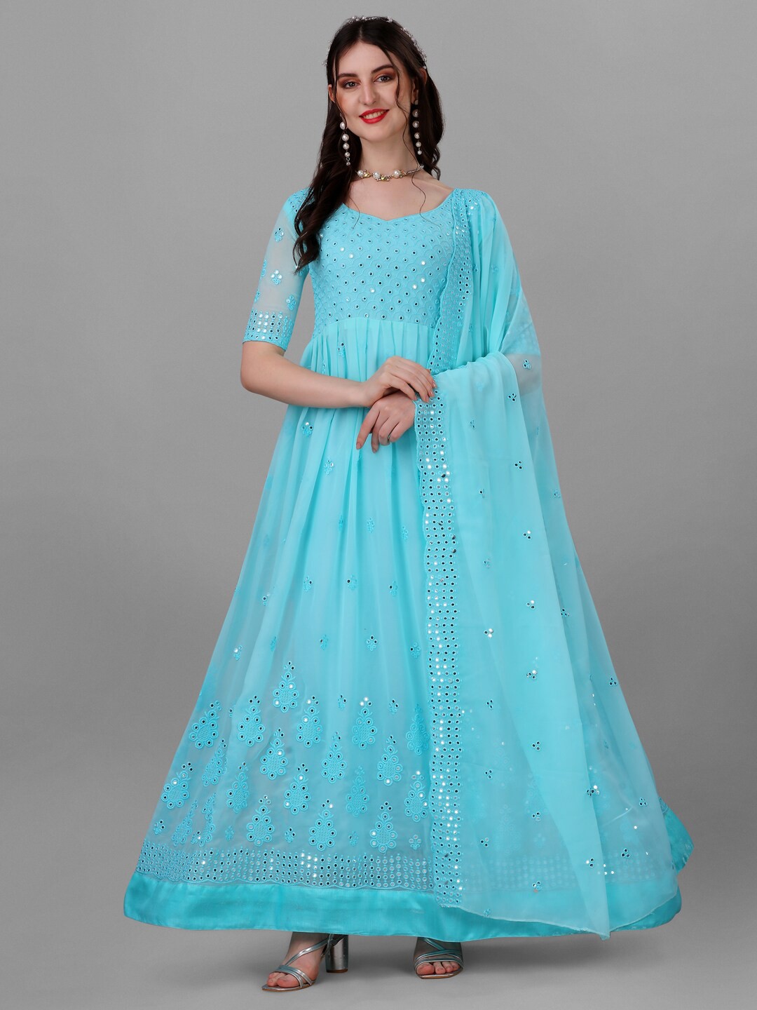 

Angroop Embellished Maxi Anarkali Ethnic Dress With Dupatta, Blue