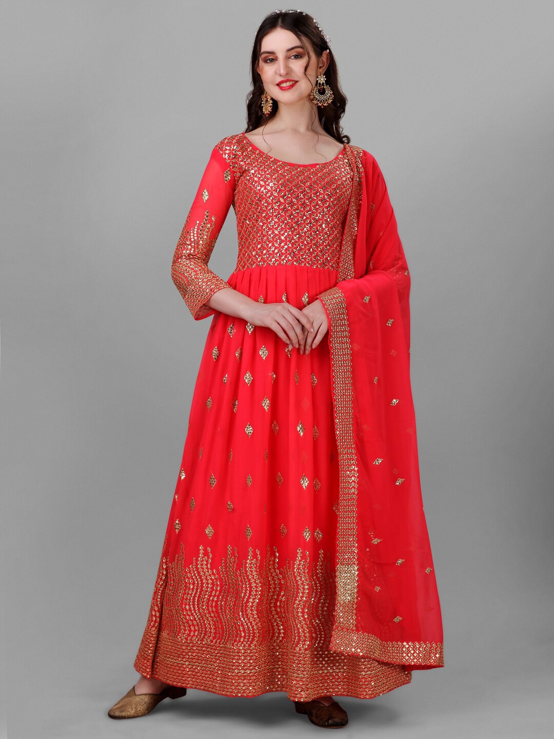 

Angroop Embroidered Anarakli Ethnic Kurta With Dupatta, Pink