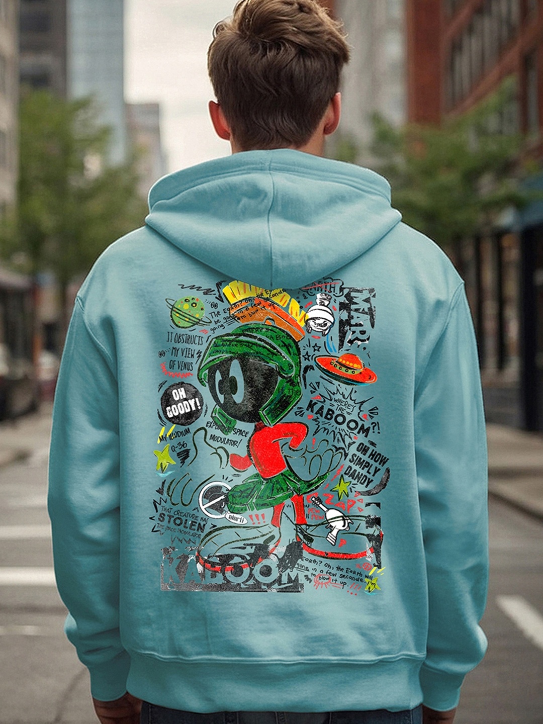 

Bewakoof Official Looney Tunes Merchandise Marvin Graphic Printed Oversized Hoodies, Green