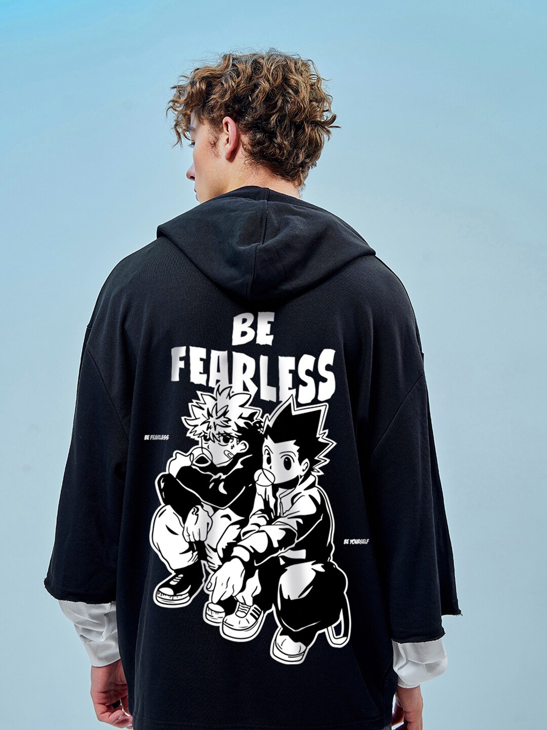 

Bewakoof Men Black Printed Hooded Sweatshirt