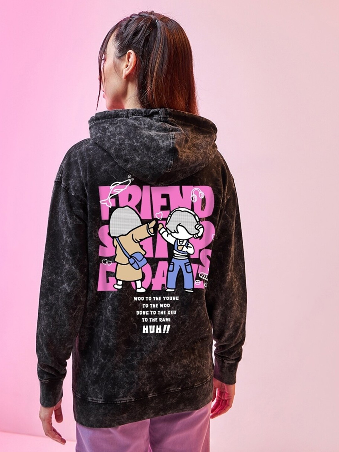 

Bewakoof Women Black Printed Hooded Sweatshirt