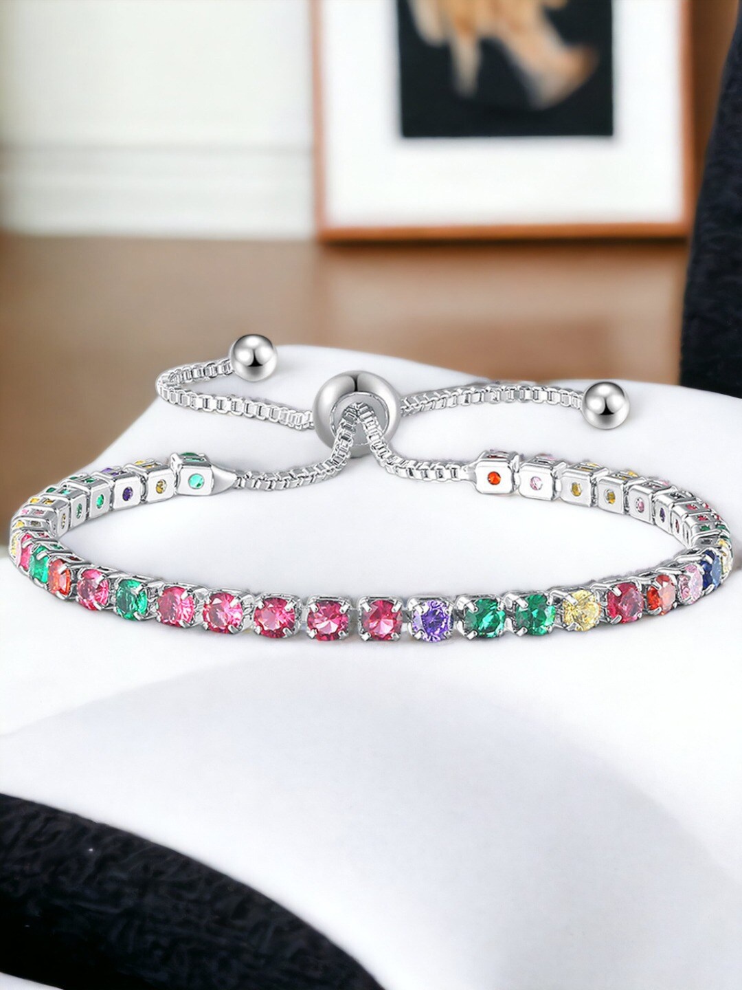 

Designs & You Silver Plated Round Cut Cubic Zirconia Matrix Tennis Bracelet