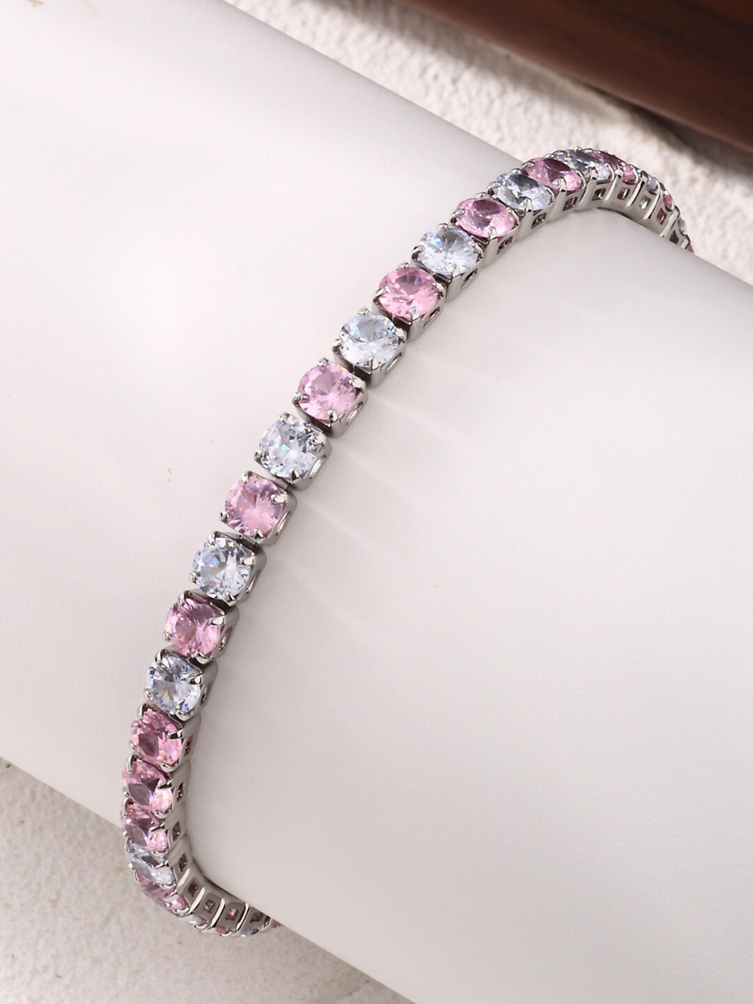 

Designs & You Silver Plated Round Cut Cubic Zirconia Matrix Tennis Bracelet