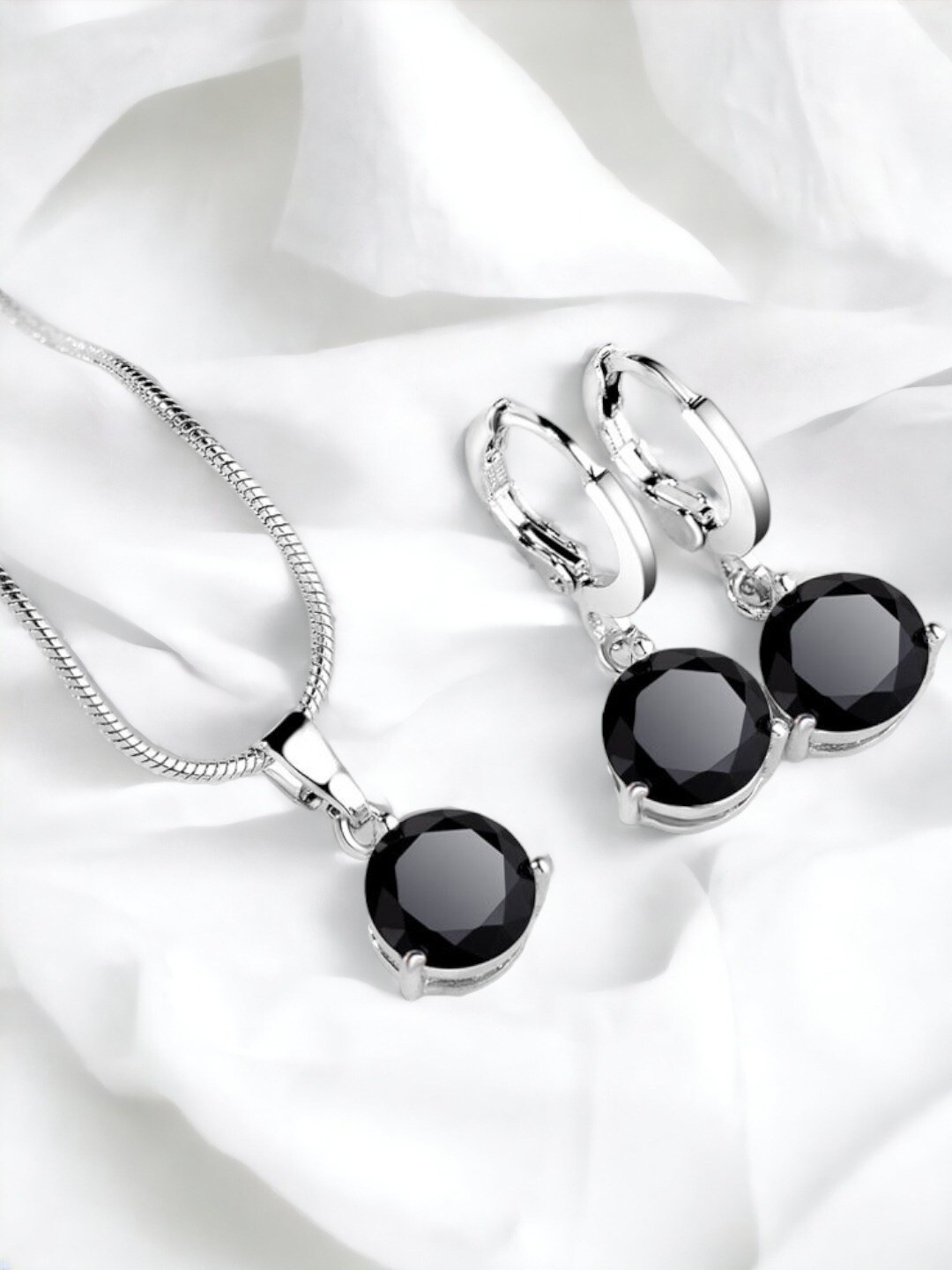 

Designs & You Silver-Plated CZ-Studded Jewellery Set, Black