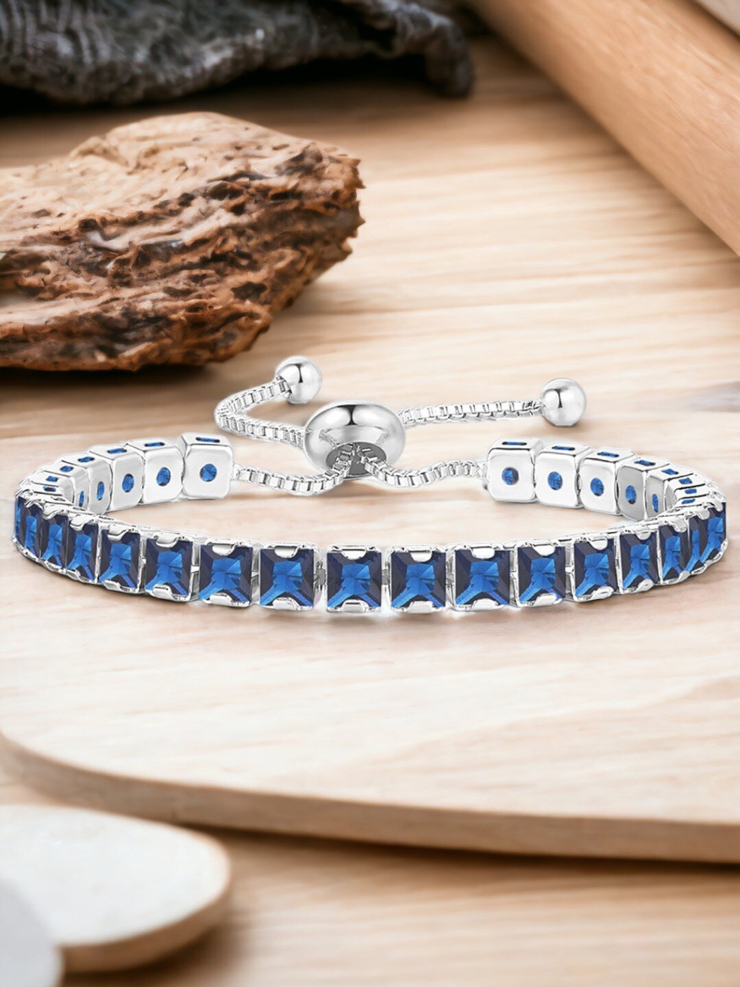 

Designs & You Silver Plated Square Cut Cubic Zirconia Blue Matrix Tennis Bracelet