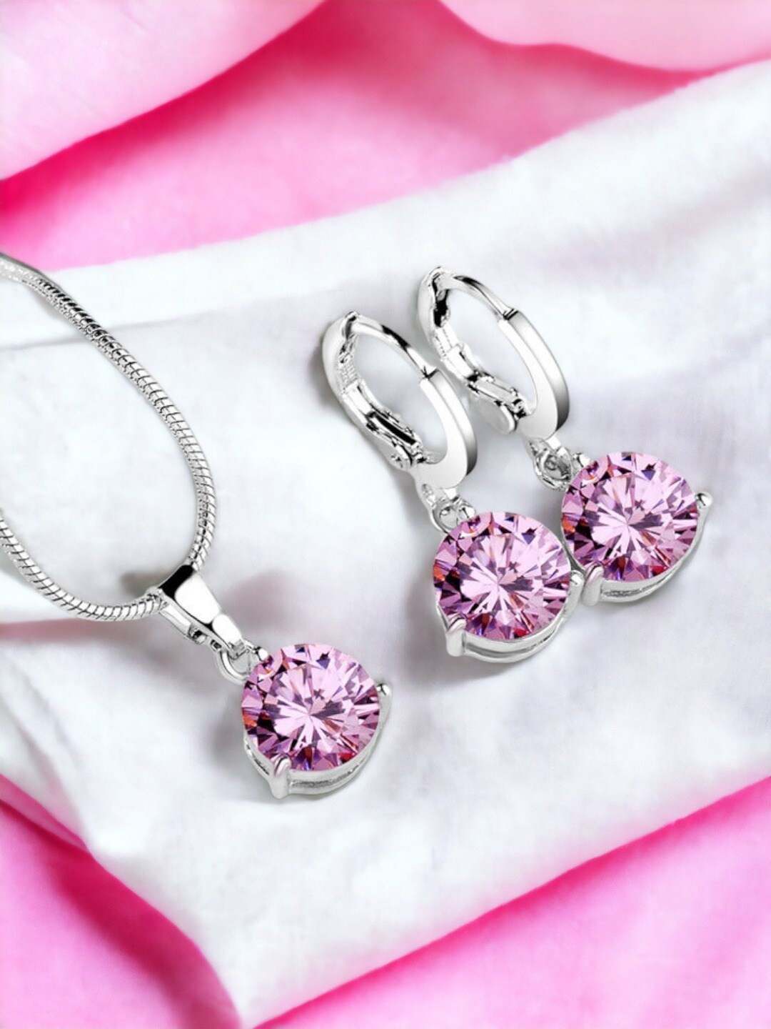 

Designs & You Silver-Plated Cubic Zirconia-Studded Necklace and Earrings