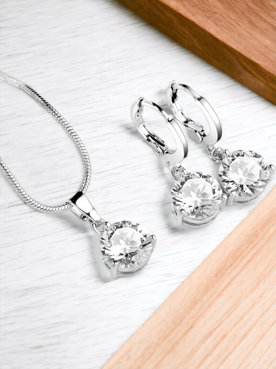

Designs & You Silver-Plated Cubic Zirconia-Studded Necklace and Earrings
