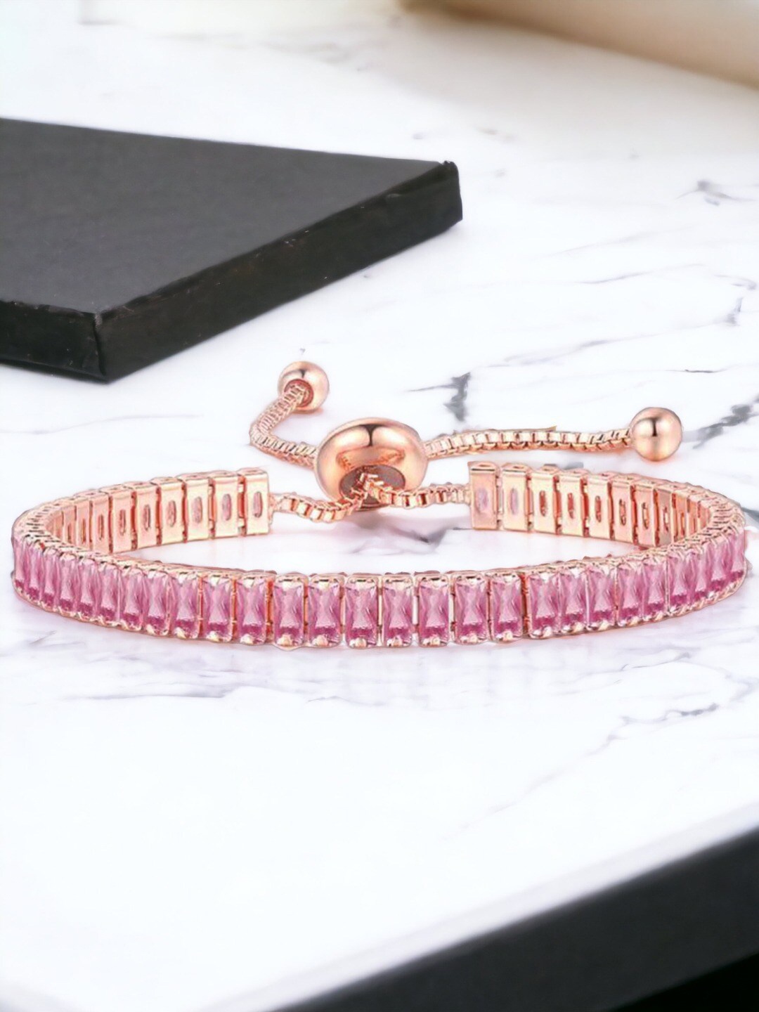 

Designs & You Rose Gold Plated Rectangular Cut Cubic Zirconia Matrix Tennis Bracelet