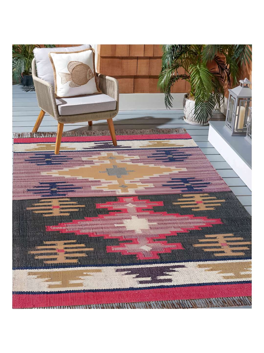

Budhrajrugs Mauve & Black Geometric Woven Rectangular Dhurrie