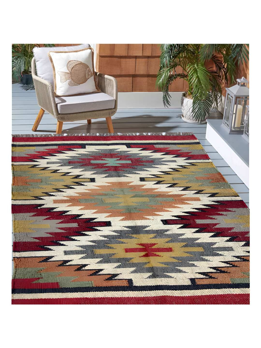 

Budhrajrugs Maroon & Yellow Geometric Woven Rectangular Dhurrie