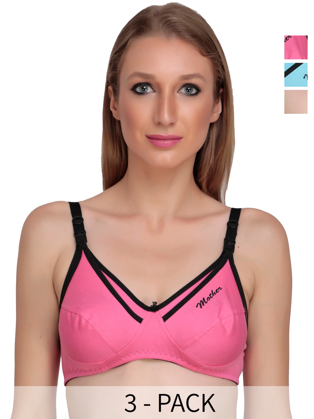 

Liigne Pack Of 3 Full Coverage Non Padded Maternity Bra With All Day Comfort, Pink