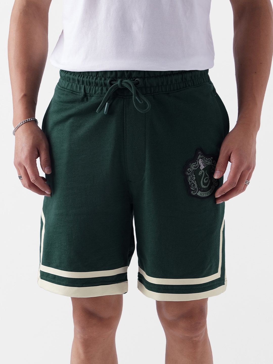 

The Souled Store Men Graphic Printed Mid-Rise Pure Cotton Shorts, Green