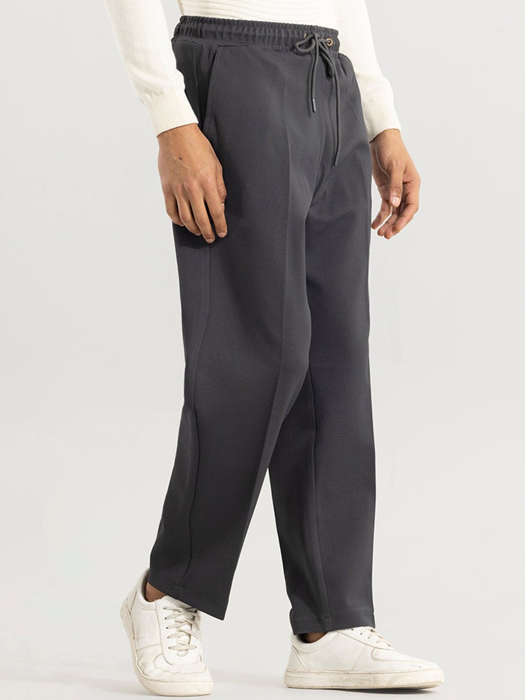 

Snitch Men Smart Loose Fit Pleated Chinos Trousers, Grey