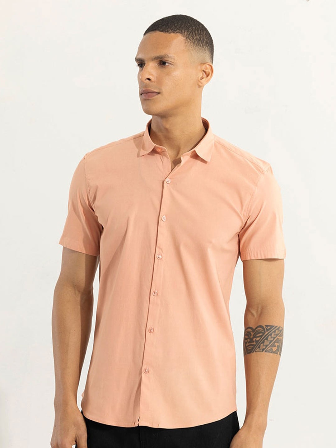 

Snitch Classic Spread Collar Short Sleeves Cotton Casual Shirt, Peach