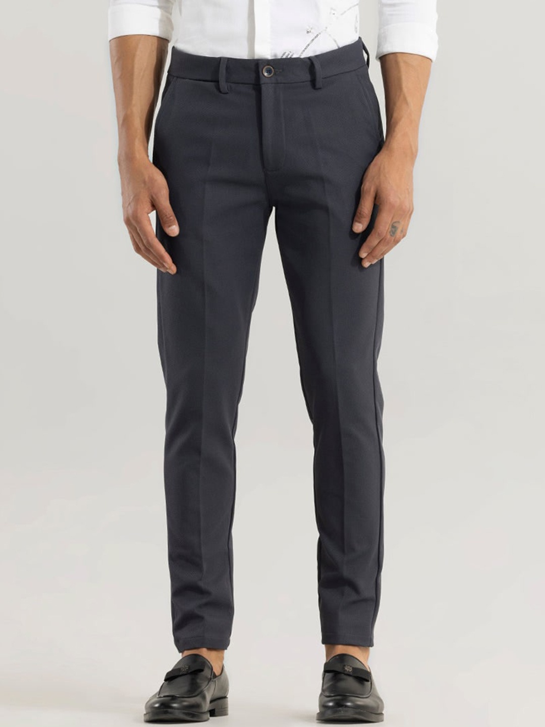 

Snitch Men Charcoal Smart Slim Fit Formal Trousers