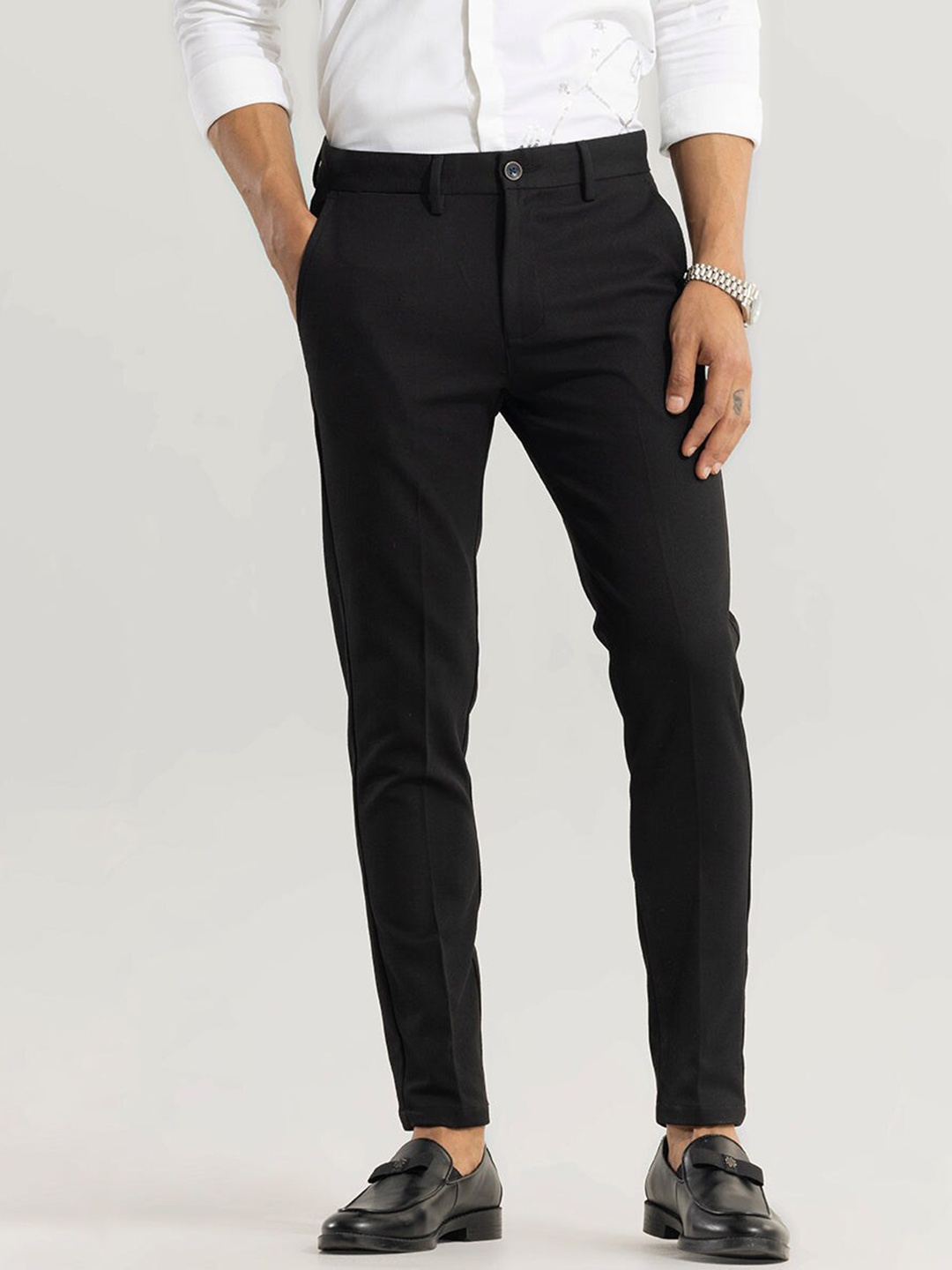 

Snitch Men Smart Slim Fit Chinos Trousers, Black
