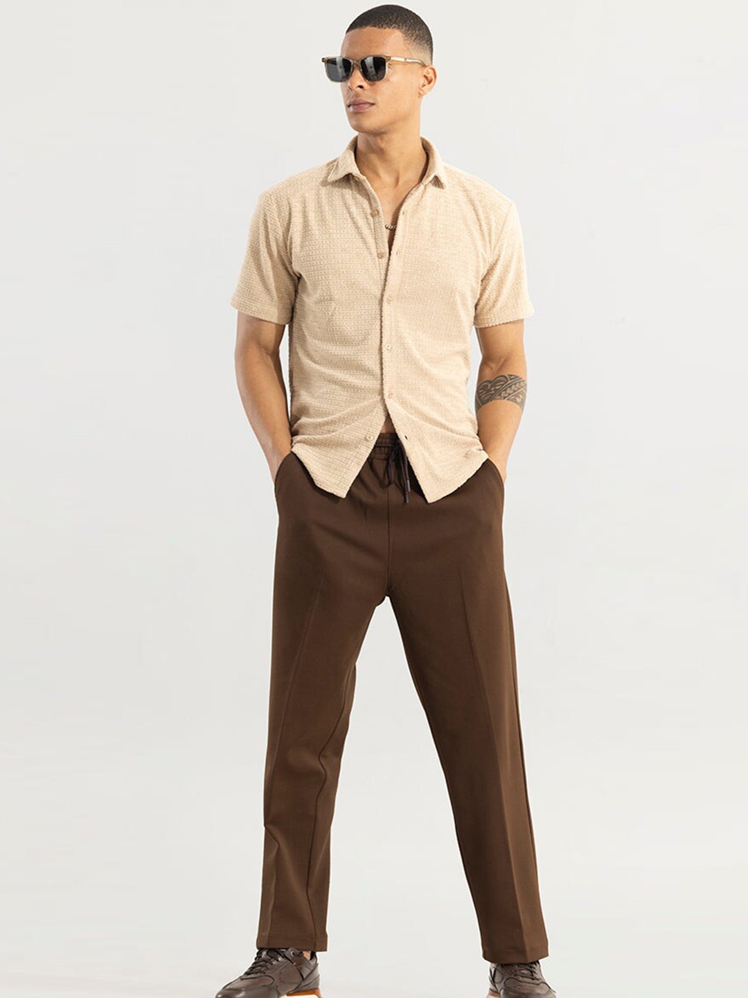 

Snitch Men Brown Smart Loose Fit Trousers