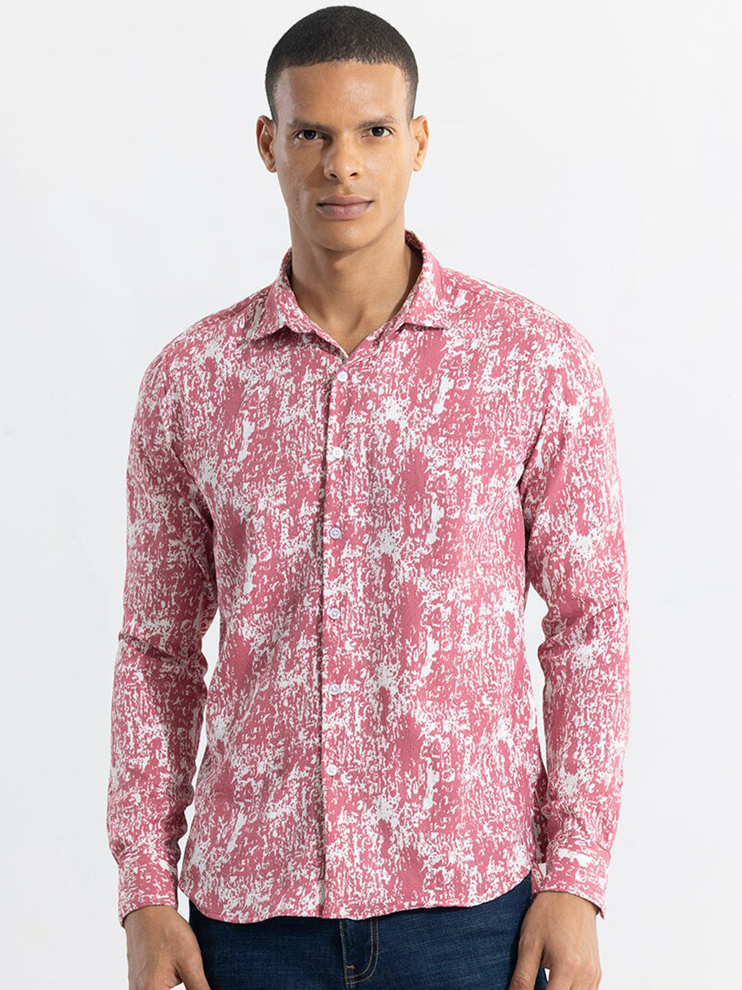 

Snitch Abstract Printed Classic Casual Shirt, Pink