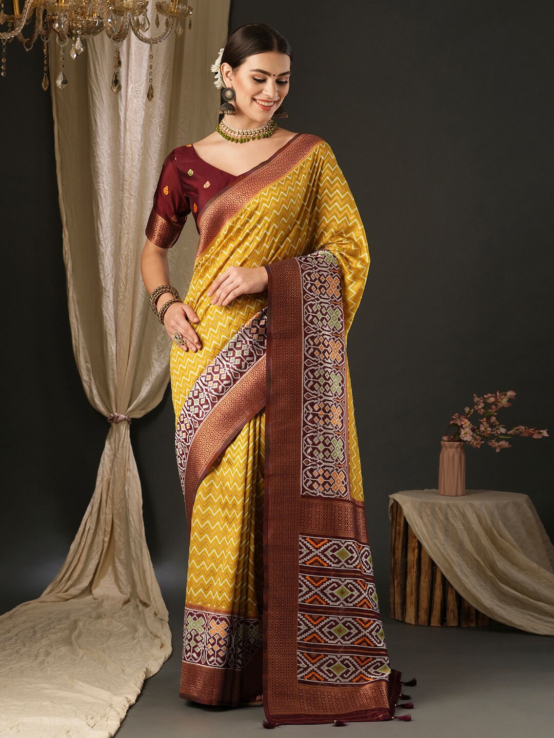 

Anouk Ethnic Motifs Zari Woven Design Banarasi Saree, Mustard