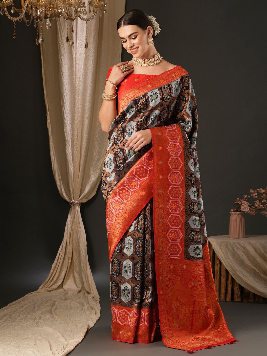 

Anouk Ethnic Motifs Woven Design Banarasi Saree, Navy blue