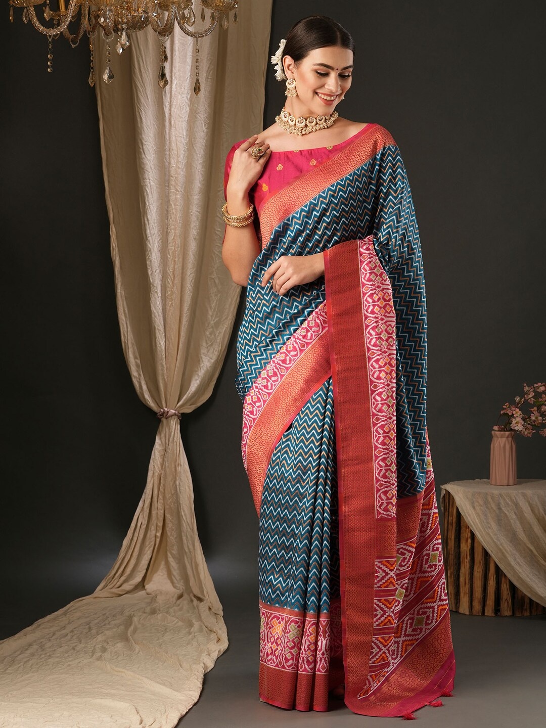 

Anouk Blue Silk Blend Designer Banarasi Saree