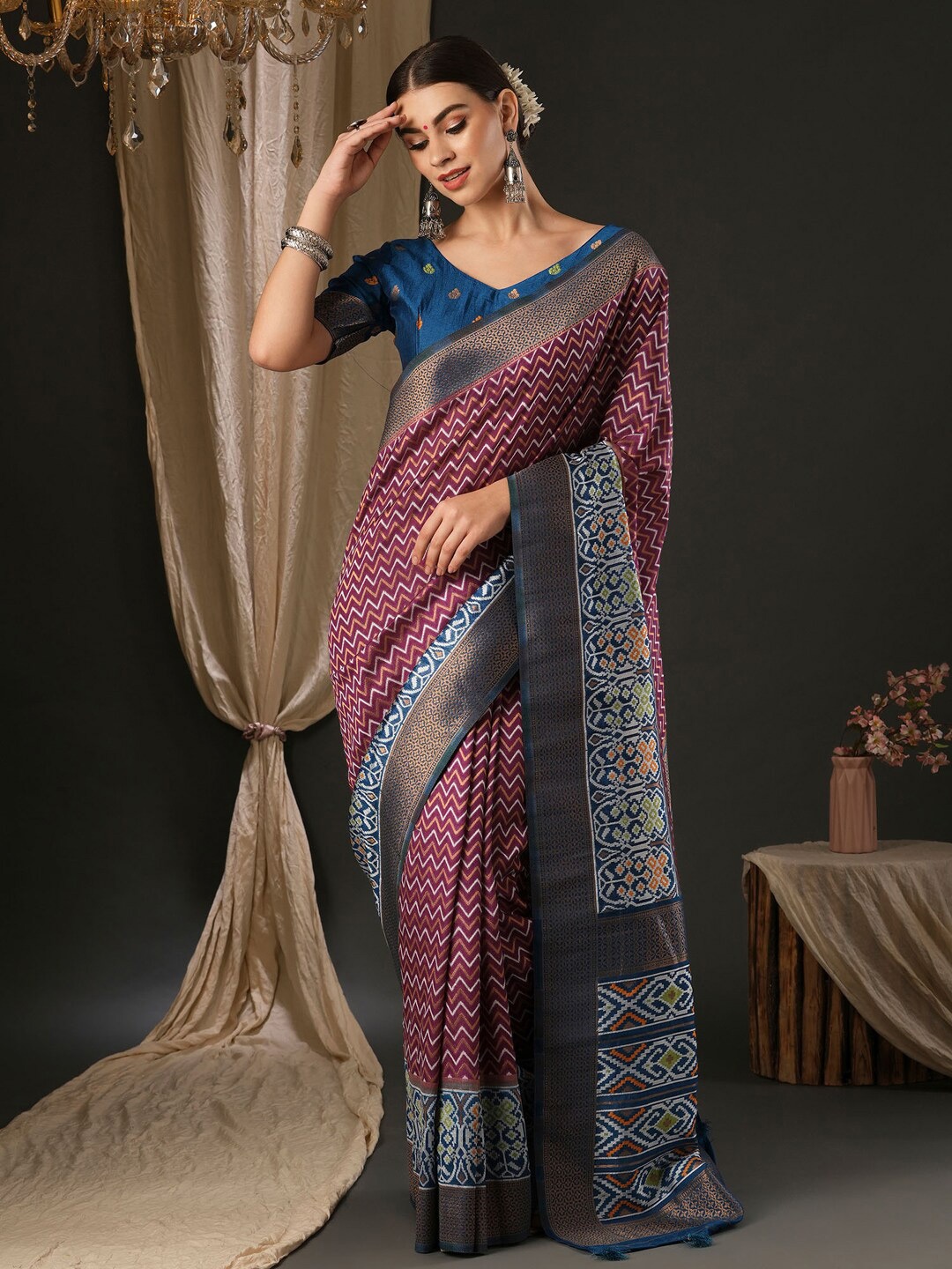 

Anouk Geometric Woven Design Banarasi Saree, Purple