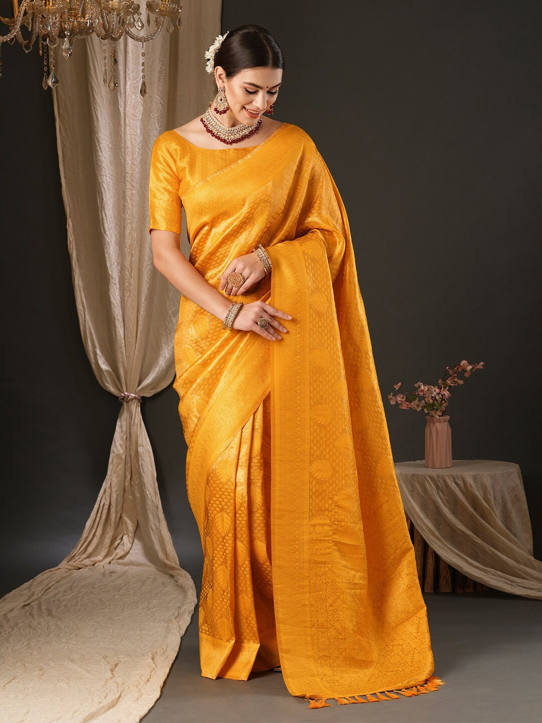 

Anouk Ethnic Motifs Woven Design Traditional Wear Banarasi Saree, Yellow
