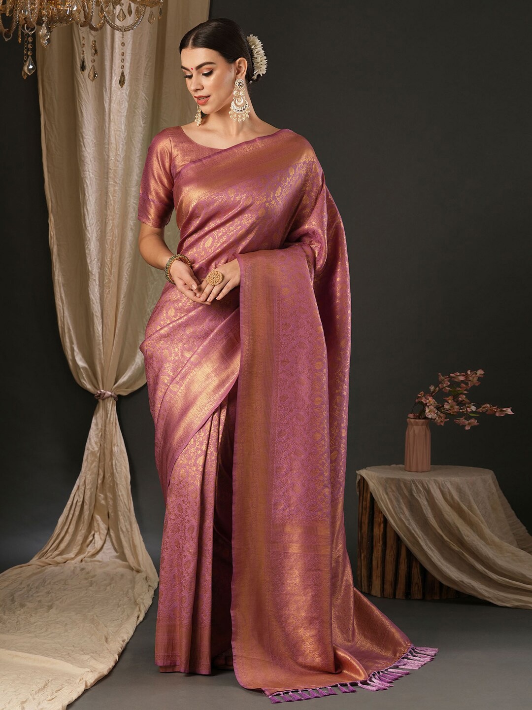 

Anouk Mauve Ethnic Motifs Silk Blend Designer Banarasi Saree