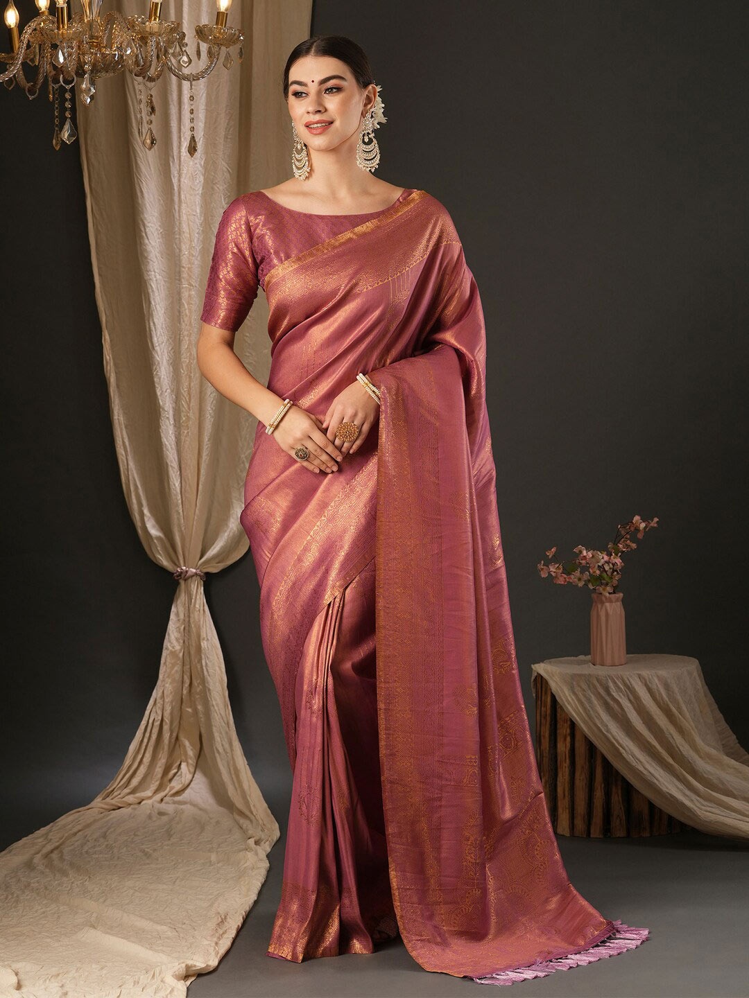 

Anouk Ethnic Motifs Sequinned Silk Blend Designer Banarasi Saree, Mauve